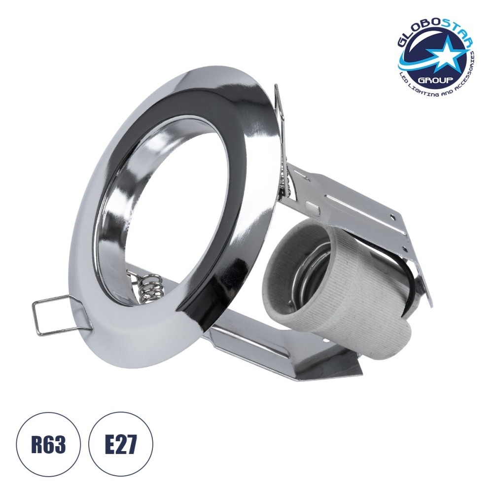 GLOBOSTAR® ACIDA 77847 Χωνευτή Βάση για Σποτ R63 με Ντουί E27 IP20 - Νίκελ Χρώμιο - Μ11 x Π11 x Υ11cm - Q9cm